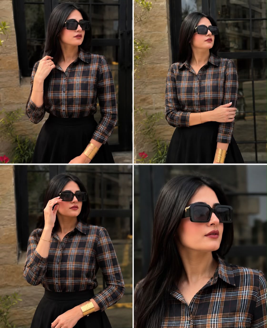 Print button down shirt with extra flaie skirt
